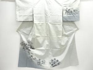 アンティーク　家屋風景模様手織り紬着物